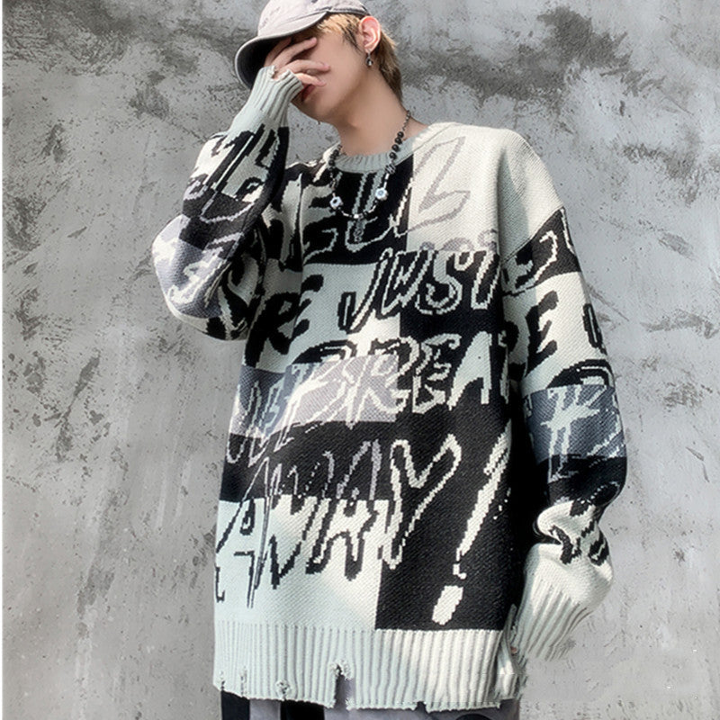 Men's Autumn And Winter New Hole Jacquard Loose-fitting Sweater