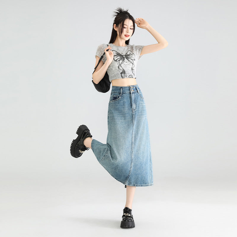 Thin Loose Distressed High Waist Slit Midi Dress