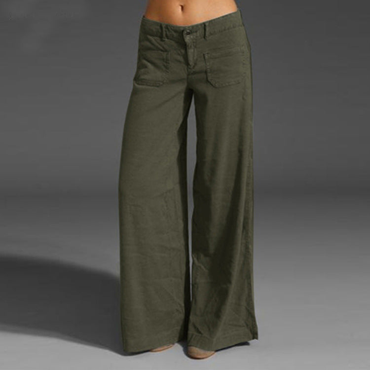 European And American Ladies Trousers Slimming Patchwork Multi-pocket Wide Leg