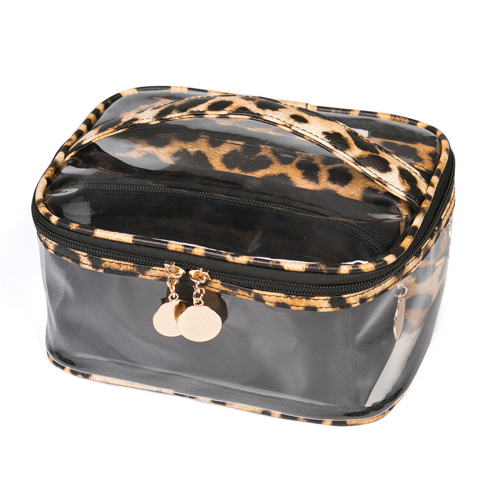 Leopard Print PVC Transparent Portable Cosmetic Bag