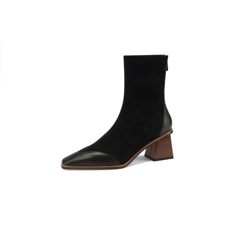 Fashion Simple Women's Thick Heel Pointed Toe Short Boots