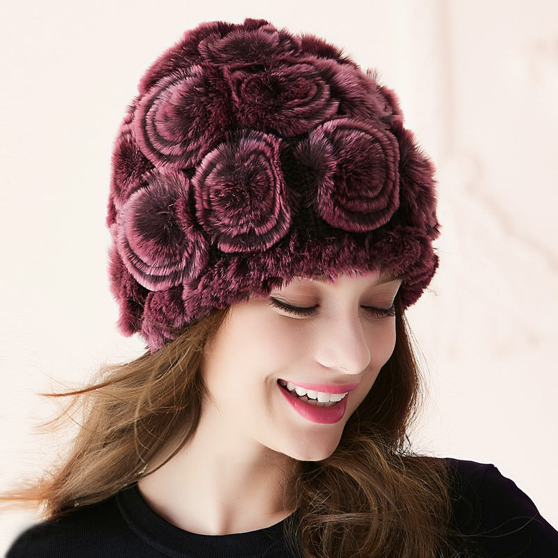 Ptah Hat Female Rex Rabbit Fur Warm Hat