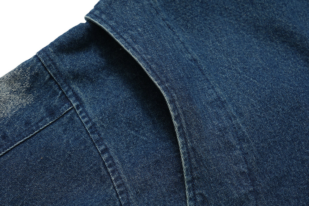 Hooded Denim Men's Spring And Autumn High Street Fashion Design Pleated Sleeve Tooling Zipper Jacket