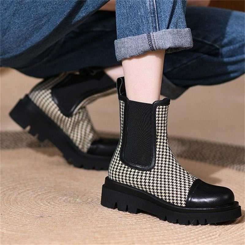 Block-heel Thick-soled British Style Sleeve Martin Boots