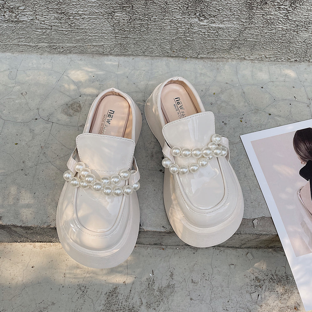 Baotou Half Slippers Female Pearl Fairy Slippers