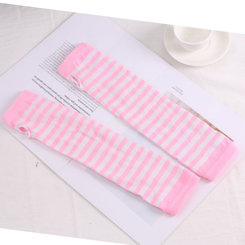 Black And White Striped Fingerless Cotton Long Wrist Sleeve