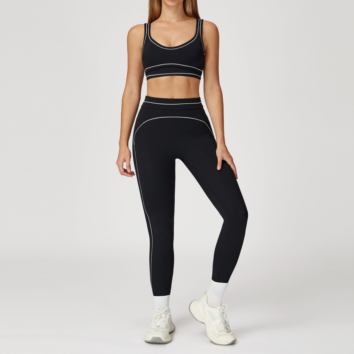 Contrast Color Brushed Yoga Suit Double-shoulder Strap High-grade Sports Workout Clothes