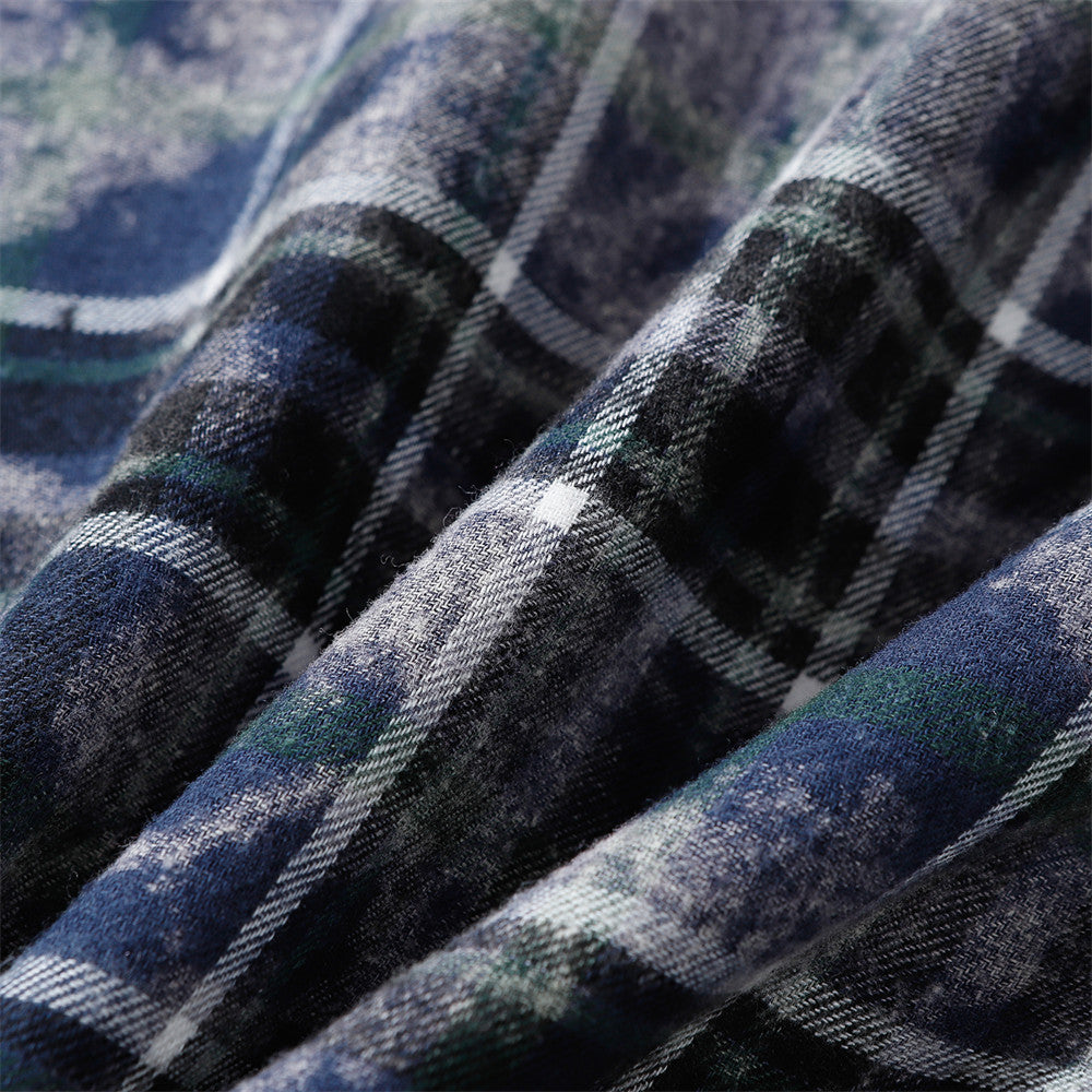 Plaid Tie-dyed Washed Old Long Sleeve Shirt Coat