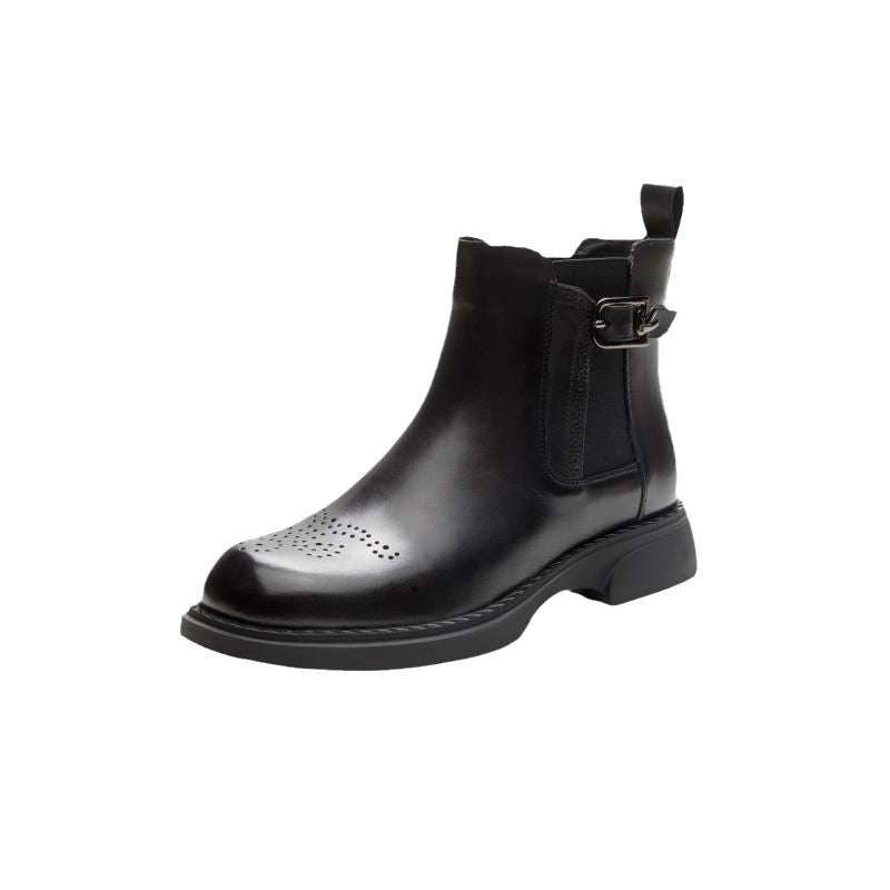 Carved Flat Bottom Fleece-lined British Style Ankle Boots