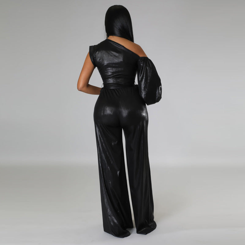 Autumn And Winter New Wide-leg Pants Sexy Solid Color Evening Dress Jumpsuit