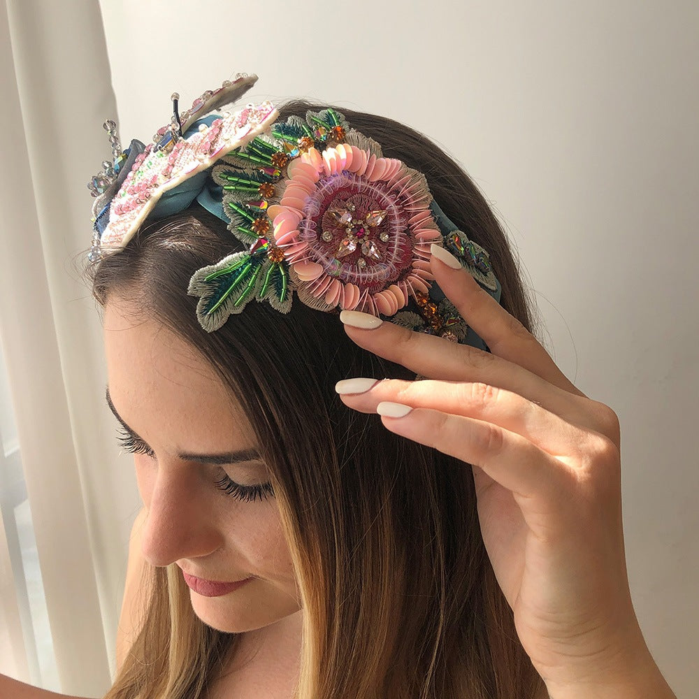 Rice Beads With Diamonds And Sequins Butterfly Headband