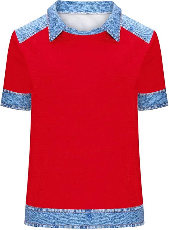 Denim Patchwork Crew Neck Short-sleeve Loose Casual Everyday Versatile