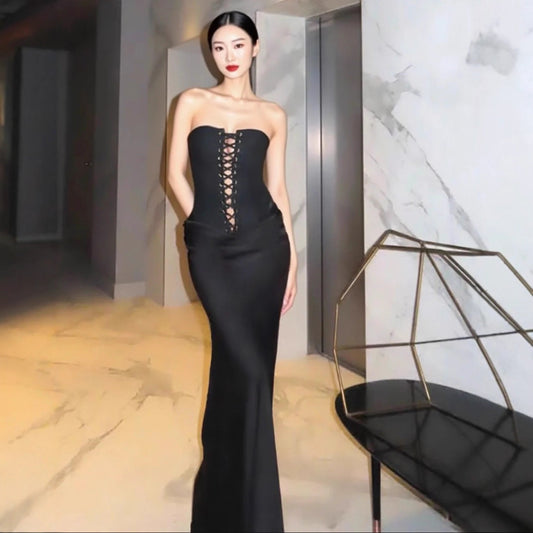 Creative Street-style Tube Top Lace-up Dress For Fashion-forward Trendsetters