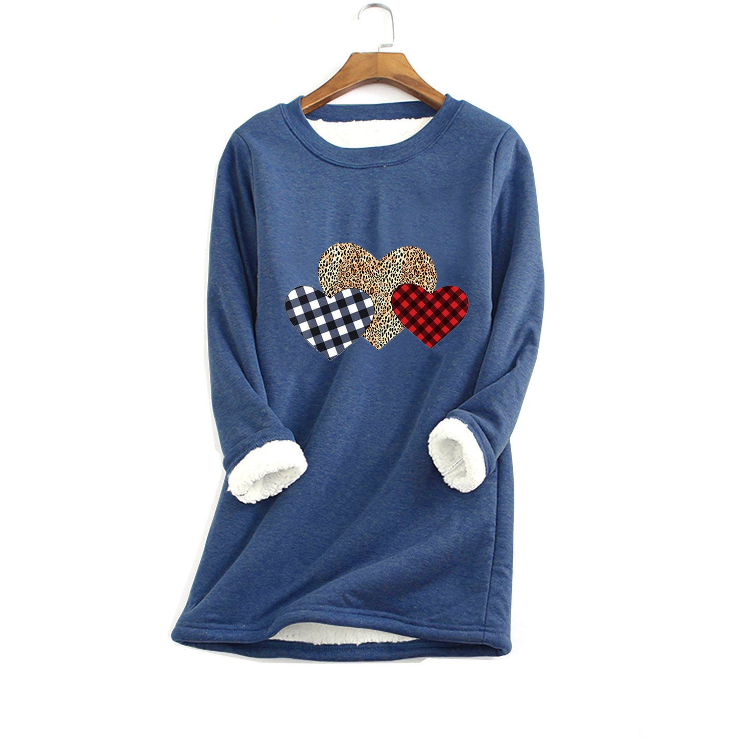 Autumn And Winter Women's Fleece-lined Women's Round Neck Sweater