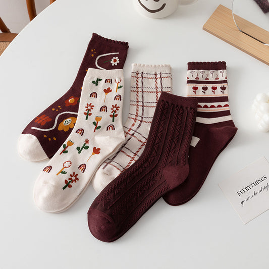 Female Fashion Vintage Lace Mid-calf Socks