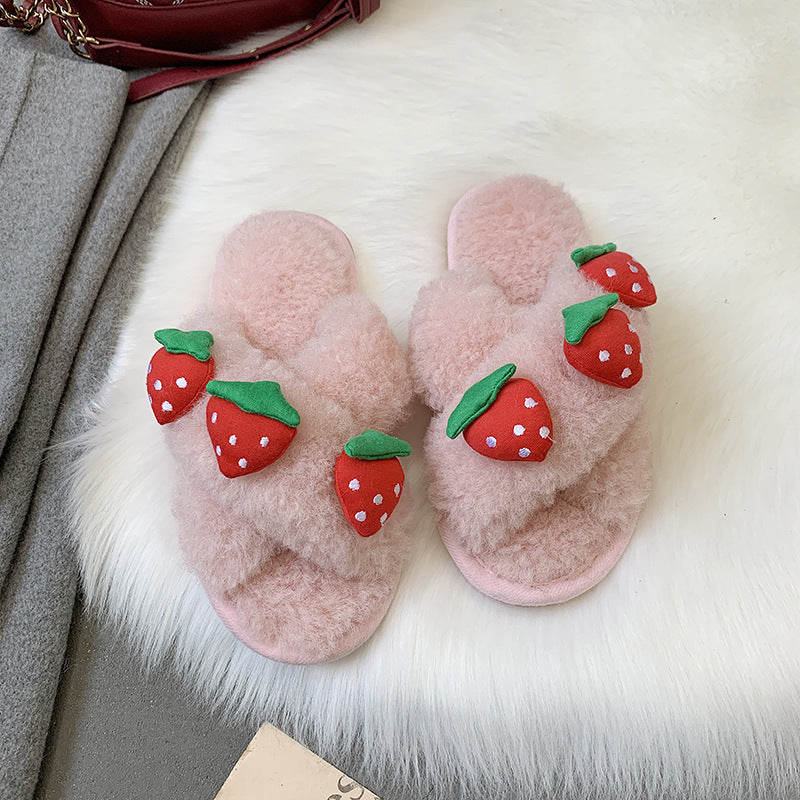 Winter Slippers Women's Outer Wear Cross Lamb Plush Fruit