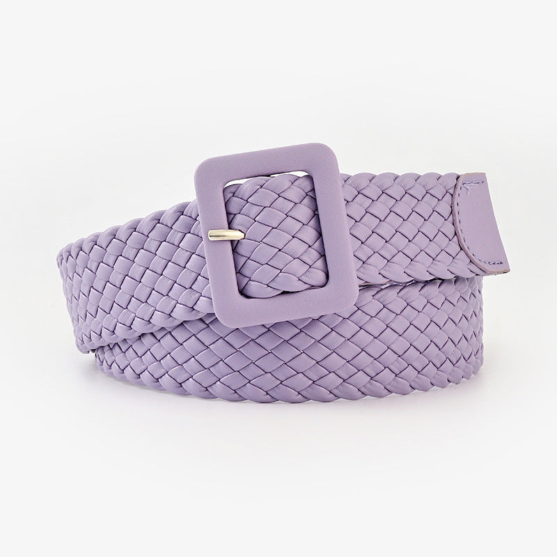 Candy Color Bag Buckle Belt Sweet Decorative Square Woven Ladies Wide Wholesale