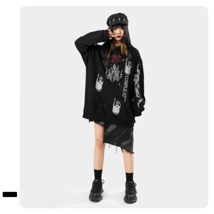 Hellfire Print Long Sleeve Hooded Sweatshirt