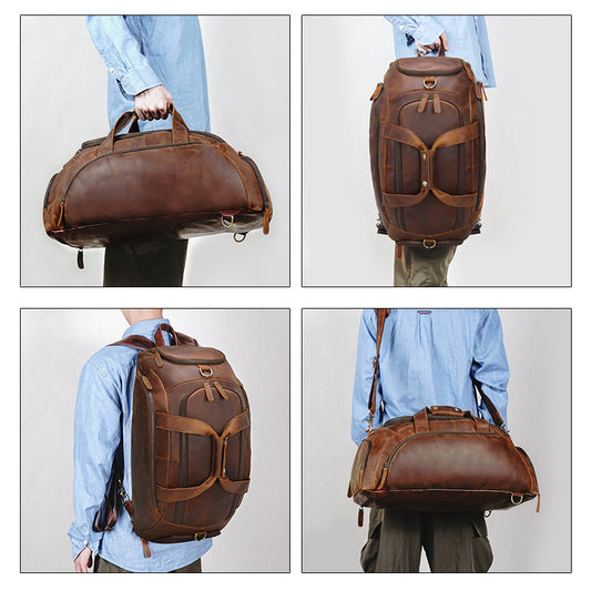 Men's Retro Cowhide Outdoor Large Capacity Backpack