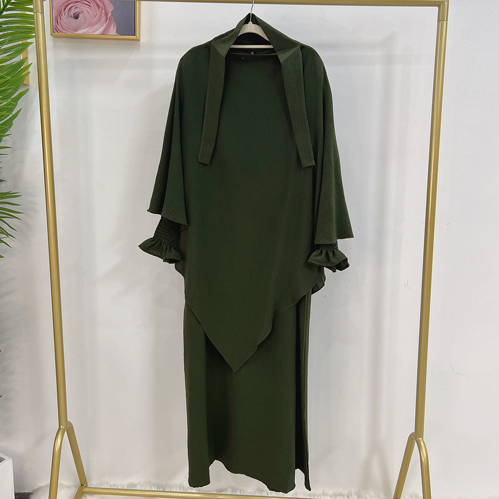 Dubai Turkey Solid Color Dress With Headscarf