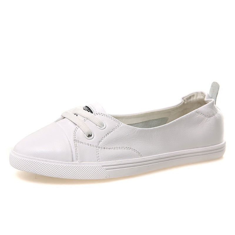 Leather White Shoes Women's Low-cut Flat Casual Shoes