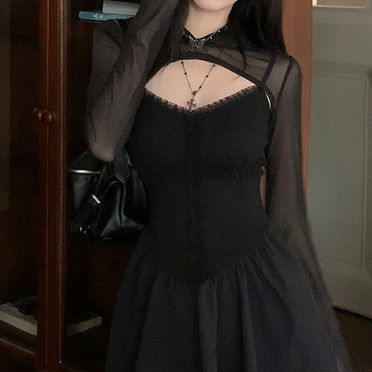 Black Cross Sling Waist Slimming Shirt Dress