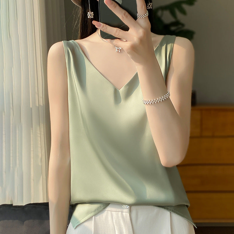 Sling Vest Inner Match Satin Silky Base Loose Sleeveless Top