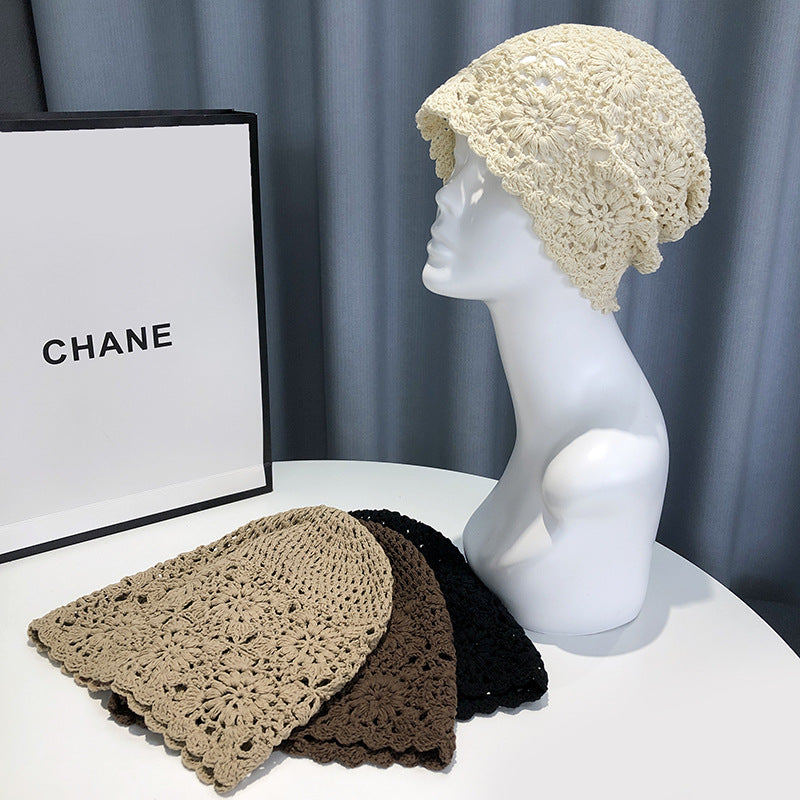 Handmade Crochet Baotou Hollow Wool Sweet Art Knitted Thin Section Pile Heap Cap