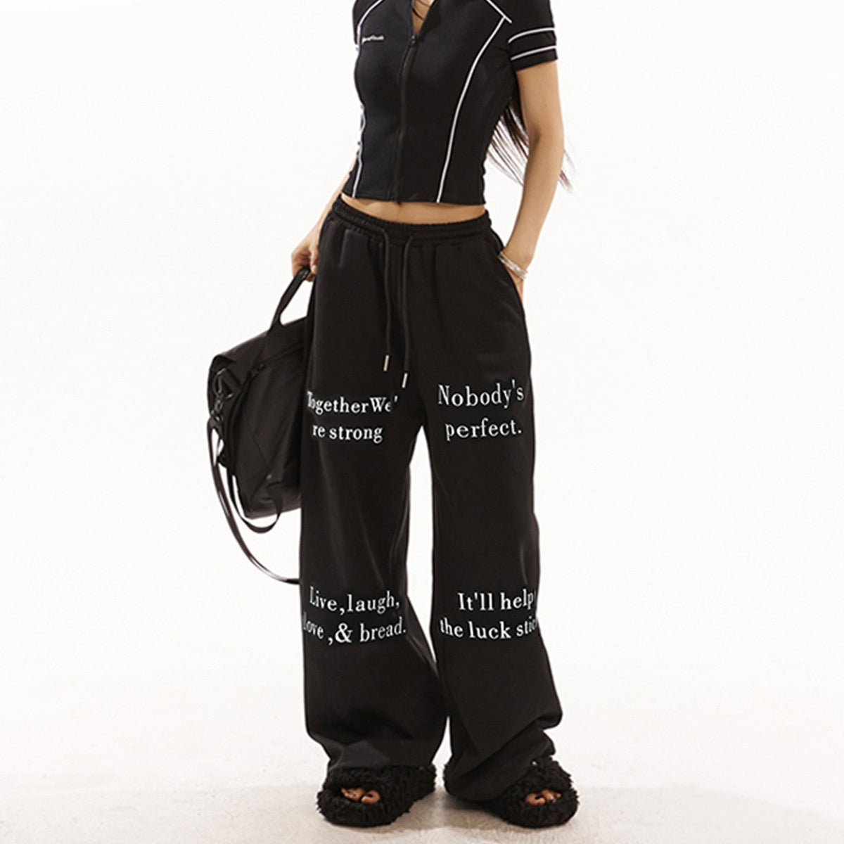 Retro Handmade Letters Printed Ankle-tied Track Sweatpants