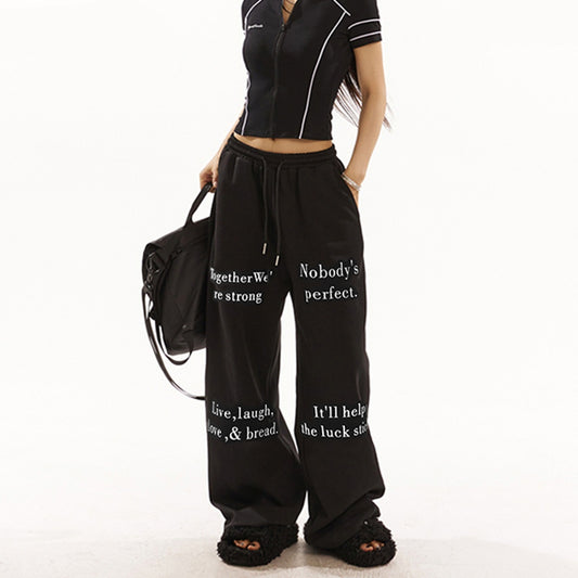 Retro Handmade Letters Printed Ankle-tied Track Sweatpants