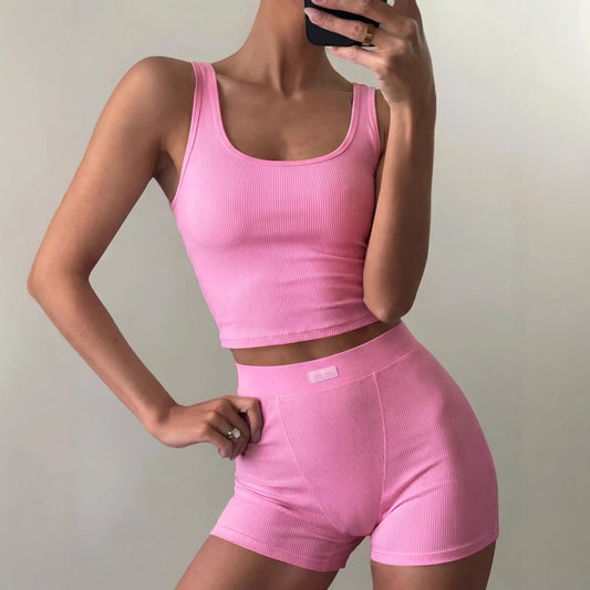 Athletic Yoga-Style Camisole And Summer Shorts Set