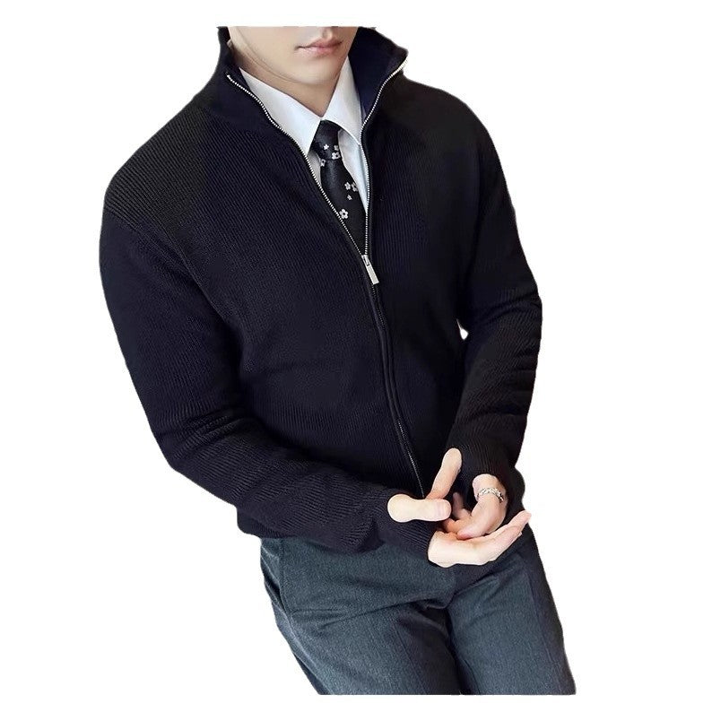 Cardigan Striped Thick Knitwear Autumn Winter Trend Slim Stand Collar Coat