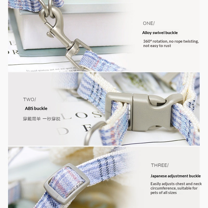 Dog Leash Vest With Plaid And Fleece Lining