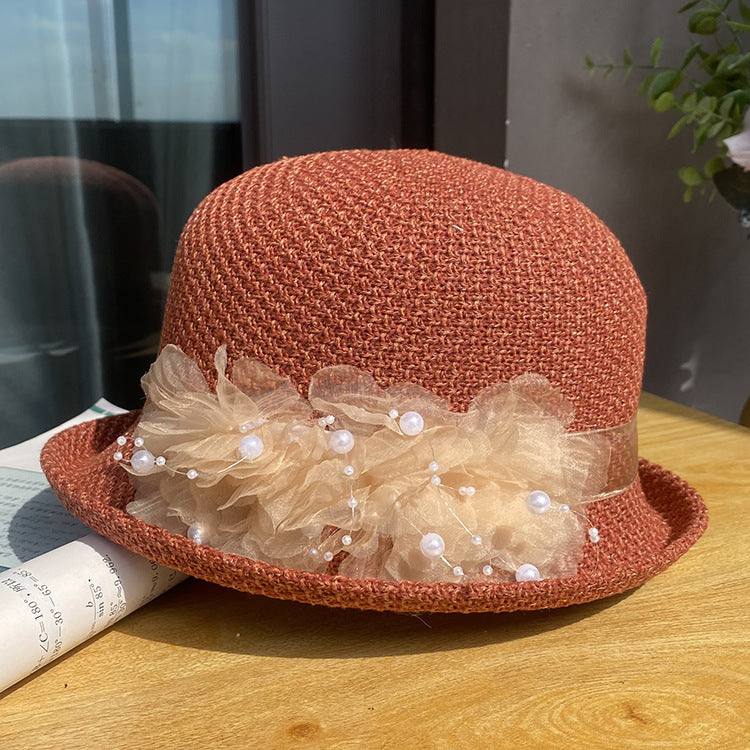 Curling Top All-match Flower Knit Breathable Bucket Hat