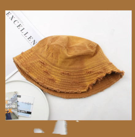 New Retro Distressed Denim Flat-brim Fisherman Hat