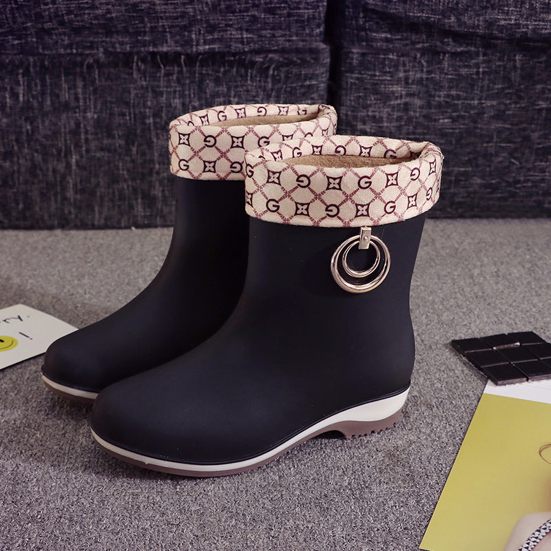 Plush Cotton Short Barrel Waterproof Rain Boots