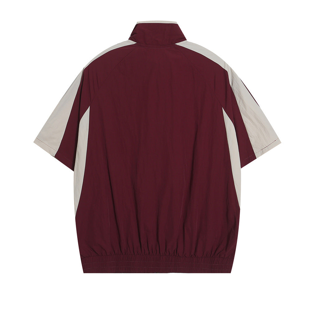 Fashion Contrast Stitching Short Sleeves Shirt Men
