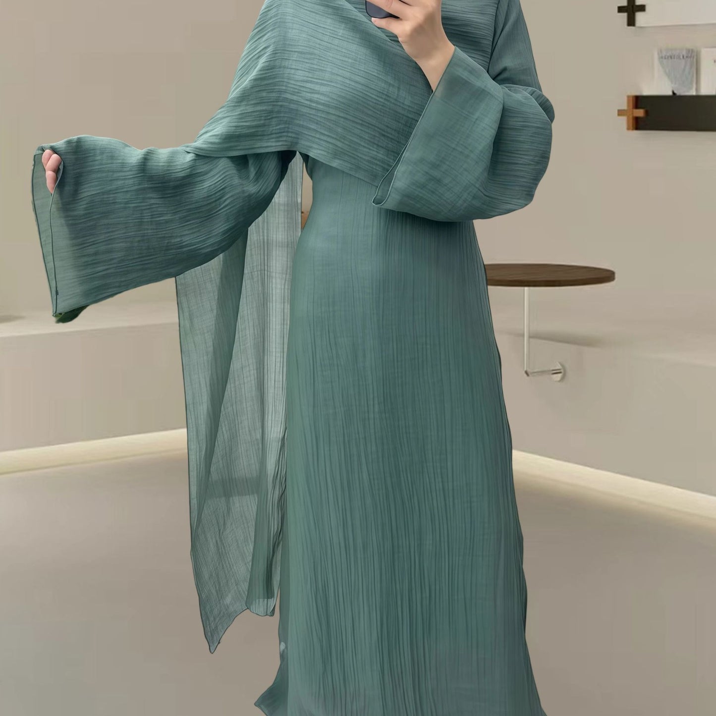 Women's Autumn Muslim Crew-Neck Pleated Long Skirt