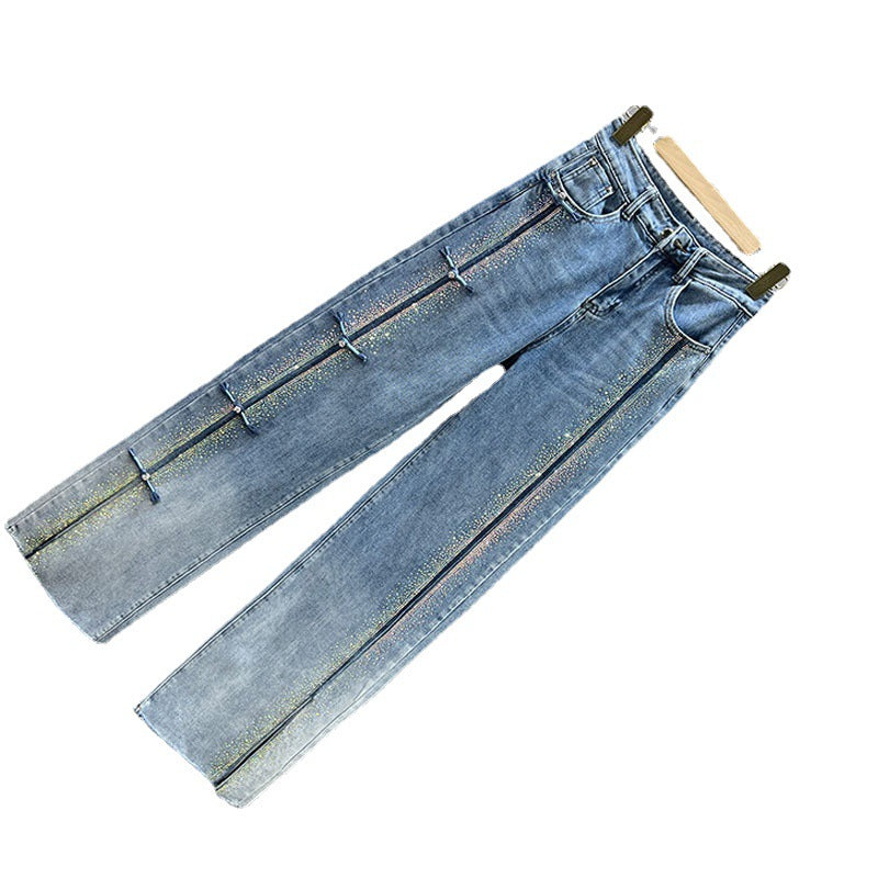 Rhinestone Denim Wide-leg Bukser