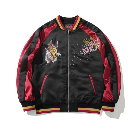 Machine Embroidery Men's Koi Embroidered Cotton Coat Jacket