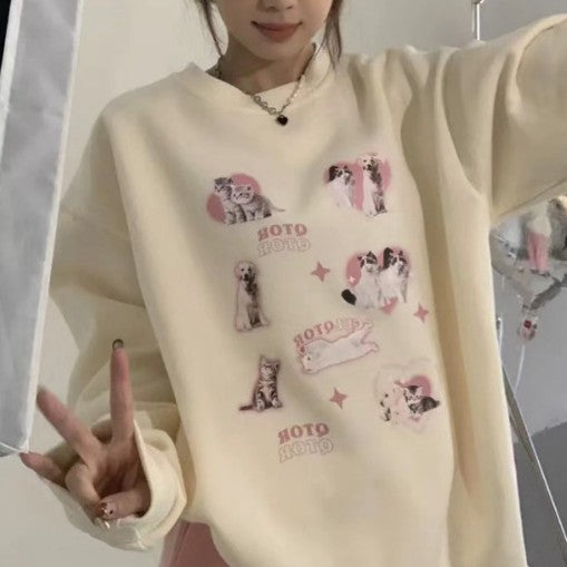 Rundhalset Løs Sweater til Damer Uden Hætte