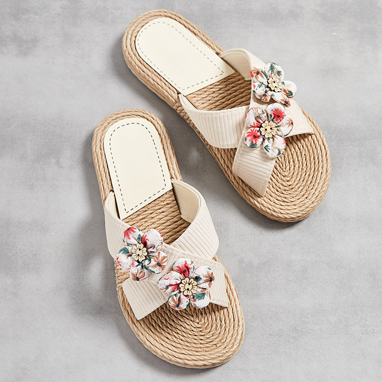 Summer Women's Slippers Rope Bottom Solid Color Fashion