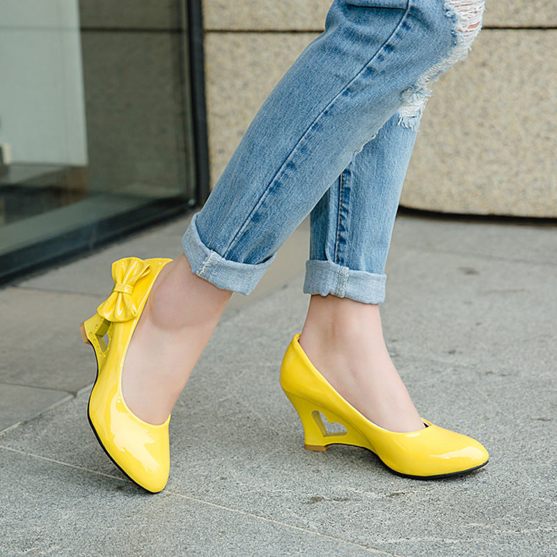 Women's Fashion Simple Bow Round Head High Heels