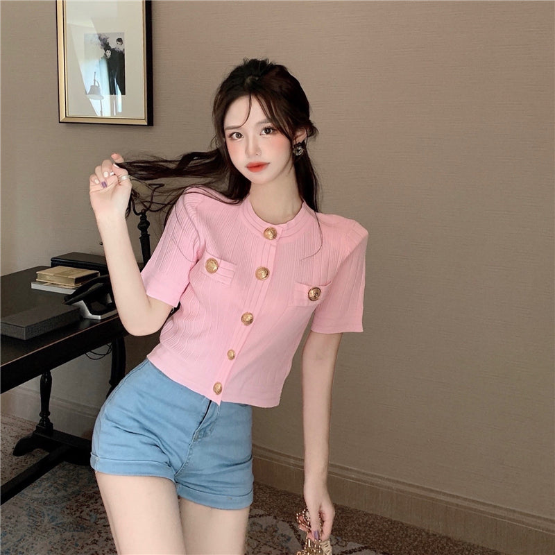 Women's Retro Western Style Round Neck Knitted T-shirt Top