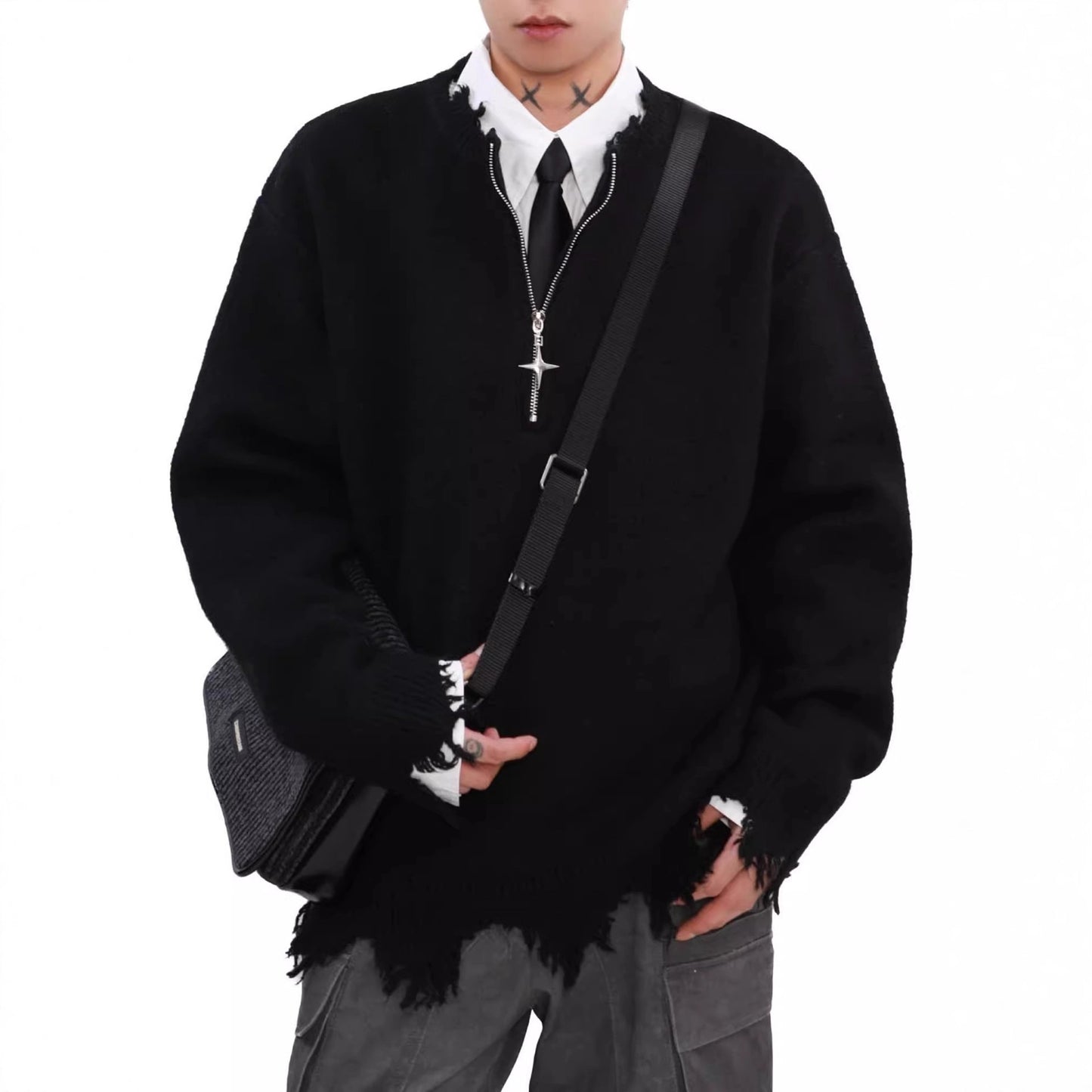 American-style Vintage Half-zip Sweater For Men