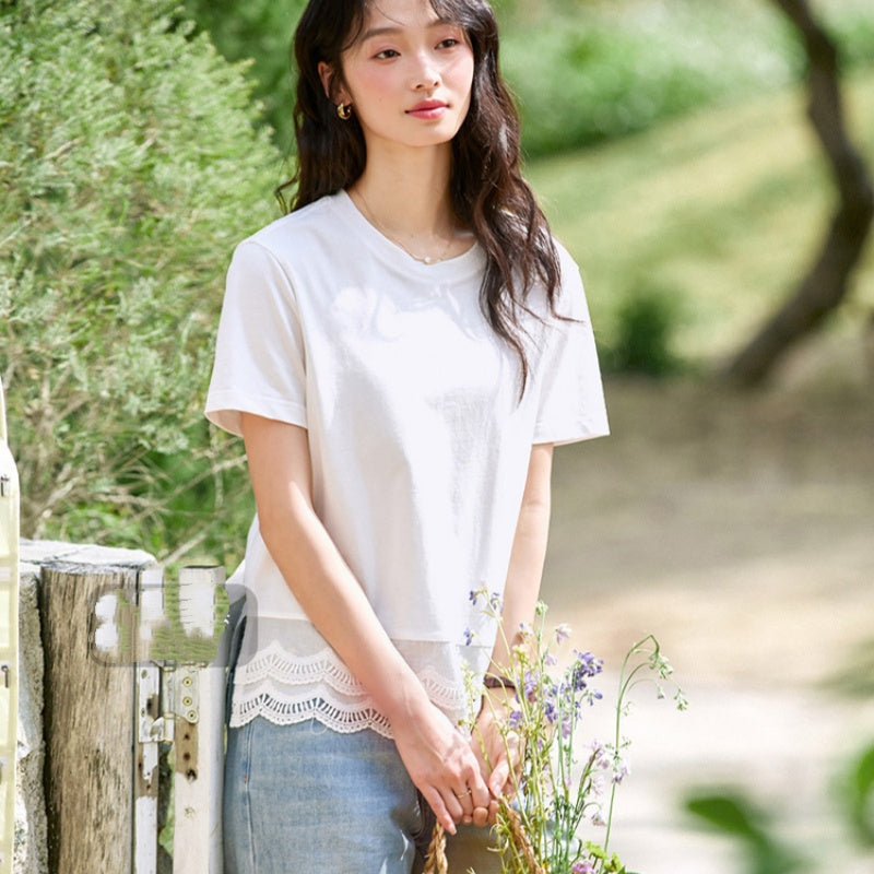 Summer Double-layer Wave Lace Design Blouse