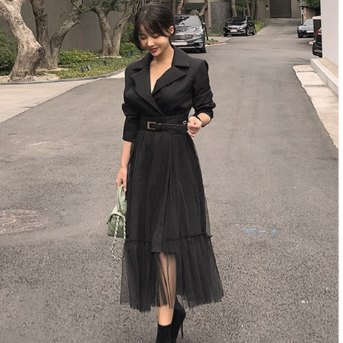 Fashionable Stitching A-line Mesh Dress