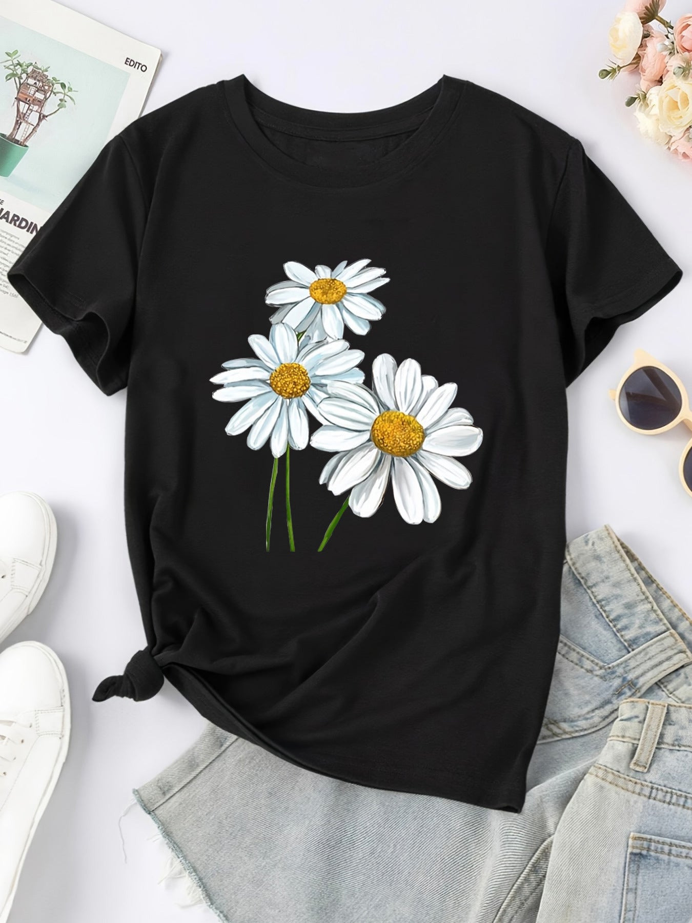 Cartoon Print T-Shirt, Summer Short Sleeve Casual Top