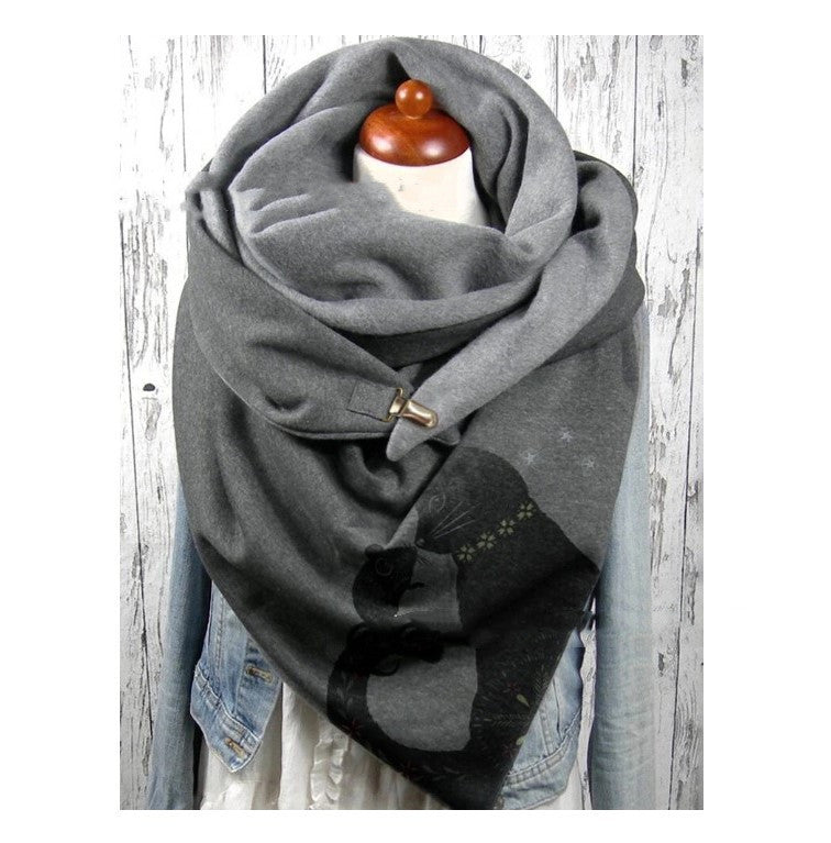 Fashion Casual Cat Print Thick Warm Shawl Scarf
