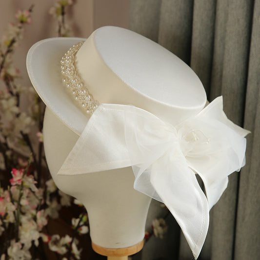 Fransk Elegant Perle Flad Top Hat Kvinder